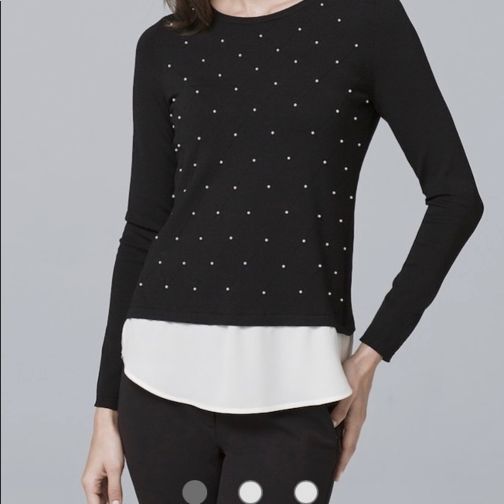 Awesome WHBM 3q-sleeve pearl front twofer Small